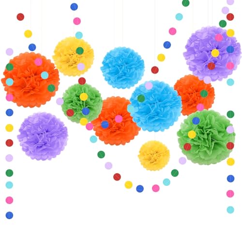Bouiexye Pompons Deko 27 Stück Party Deko Geburtstagsdeko Girlande Geeignet für Hochzeiten Babypartys Geburtstage (Mehrfarbig) von Bouiexye