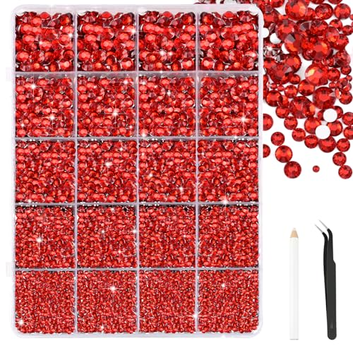 Bouiexye Rot Strasssteinen Set 28000 Stück Nailart Strasssteine Mit 1 Pinzette und Stift Geeignet für die DIY Dekoration von Kleidung Schuhen Nagelkunst Malerei usw von Bouiexye