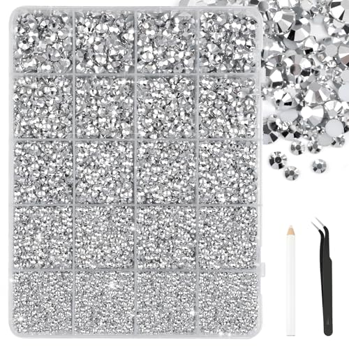 Bouiexye Silber Strasssteinen Set 28000 Stück Nailart Strasssteine Mit 1 Pinzette und Stift Geeignet für die DIY Dekoration von Kleidung Schuhen Nagelkunst Malerei usw von Bouiexye