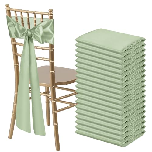 Bouiexye Stuhlschleifen aus Satin, Salbeigrün, Universal-Stuhlbänder, Raffbänder, Rückenschärpe für Hochzeit, Party, Empfang, Veranstaltungen, Bankette, Hotel, Event, Stuhlbezug, Dekoration (17,8 x von Bouiexye