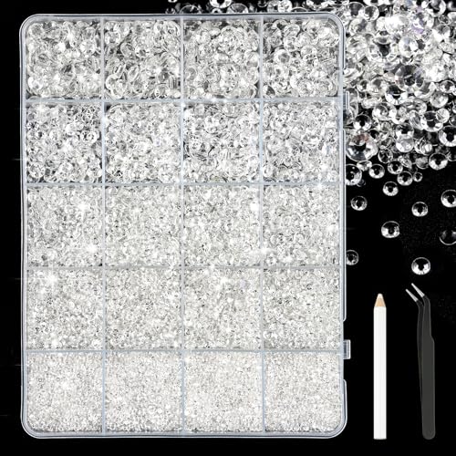 Bouiexye Transparente Farbe Strasssteinen Set 28000 Stück Nailart Strasssteine Mit 1 Pinzette und Stift Geeignet für die DIY Dekoration von Kleidung Schuhen Nagelkunst Malerei usw von Bouiexye