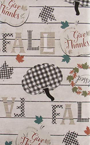 Give Thanks Fall Collection on White Wood Vinyl-Flanell-Tischdecke (132,1 x 304,8 cm, länglich) von Bountiful Harvest