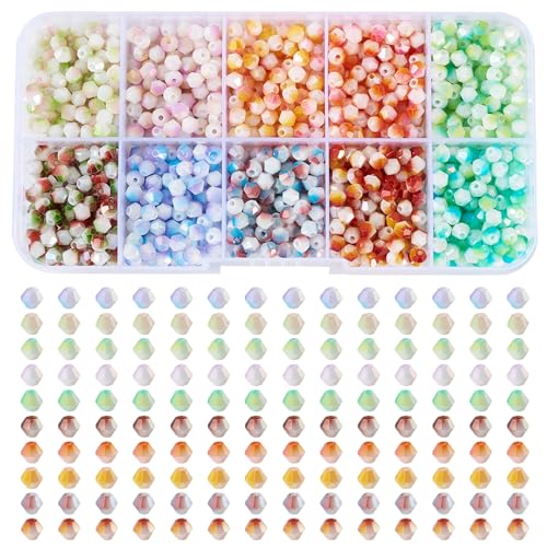 Boutigem 10 Farben zum Backen bemalte Glasperlen, Kristallglas, Doppelkegel, Perlen für Halsketten, Armbänder, Ohrringe, Schmuckherstellung von Boutigem