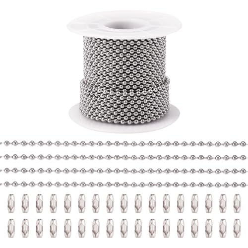 Boutigem 10 m Kugel-Perlenkette, 2,4 mm, Edelstahl, Kugelketten, Halsketten-Set mit 50 passenden Verbindungsstücken, Verschlüssen für Schmuckherstellung, Bastelset Boutigem 10 m Kugel-Perlenkette, 2,4 mm, Edelstahl, Kugelketten, Halsketten-Set mit 50 passenden Verbindungsstücken, Verschlüssen für Schmuckherstellung, Bastelset von Boutigem
