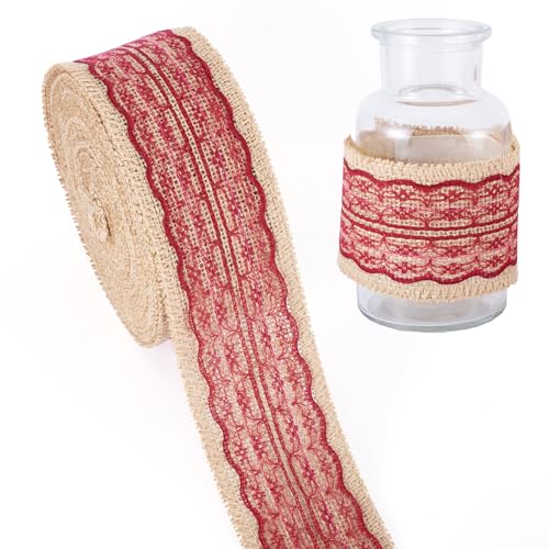 Boutigem 10 m natürliches Juteband mit roter Spitze, 5,4 cm Drahtrand, Jutebänder für Schmuckherstellung, Handwerk, rustikale Hochzeitsdekoration, Party-Dekoration Boutigem 10 m natürliches Juteband mit roter Spitze, 5,4 cm Drahtrand, Jutebänder für Schmuckherstellung, Handwerk, rustikale Hochzeitsdekoration, Party-Dekoration von Boutigem