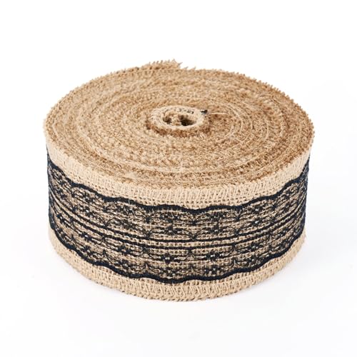 Boutigem 10 m natürliches Juteband mit schwarzer Spitze, 5,4 cm Drahtrand, Jutebänder für DIY-Schmuckherstellung, Blumenstrauß, Hochzeit, Party, Flaschendekoration Boutigem 10 m natürliches Juteband mit schwarzer Spitze, 5,4 cm Drahtrand, Jutebänder für DIY-Schmuckherstellung, Blumenstrauß, Hochzeit, Party, Flaschendekoration von Boutigem