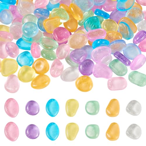 Boutigem 100 Stück ovale Cabochons mit flacher Rückseite, aus Kunstharz, leuchtend, transparent, rund, bunt, leuchtet im Dunkeln, Verzierungen für Bastelarbeiten, Heimdekoration von Boutigem