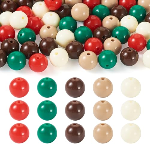Boutigem 100 Stück rote und grüne Acrylperlen, rund, 12 mm, Kaugummi-Perlen, Großpackung, undurchsichtige Kunststoffperlen für Weihnachten, Armbänder, Halsketten, Schmuckherstellung von Boutigem