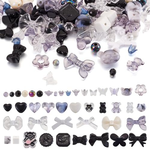 Boutigem 100 g Acrylperlen, sortierte schwarze und transparente Acrylperlen für Valentinstag, Schmuckherstellung, DIY Handwerk von Boutigem