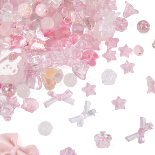 Boutigem 100G Valentinstag Acryl Perlen Rosa Herz Bowknot Schmetterling Blume Kunststoff Perlen für Armband Halskette Schmuck Herstellung von Boutigem