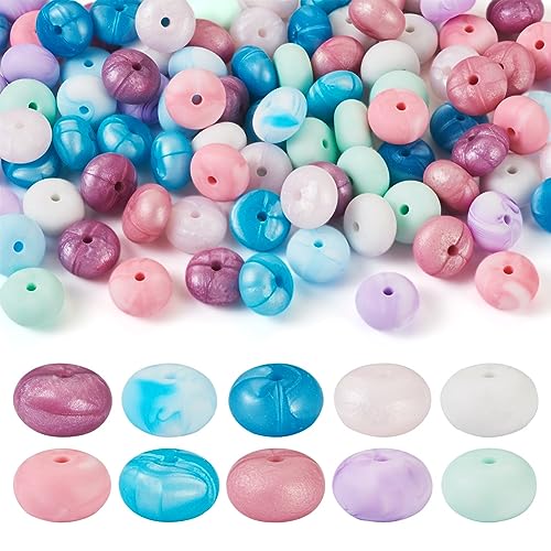 Boutigem 100Pcs Abacus Silicone Beads 13.5~14mm Colorful Rubber Silicone Rondelle Loose Spacer Beads Bulk for Jewelry Craft Making Decor, SIL-TA0001-42-BG-EU von Boutigem