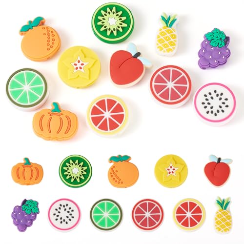 Boutigem 11 Stück PVC-Obstperlen in 11 Stilen, bunte Zitrone, Pfirsich, Kürbis, Ananas, Obst, Gemüse, Perlen für Schmuckherstellung, Bastelarbeiten, Stifte, Schlüsselanhänger, Dekoration von Boutigem