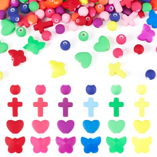 Boutigem 120 Stück undurchsichtige Acrylperlen, bunt, rund, Kreuz, Schmetterling, Herz, lose Abstandshalter für Schmuckherstellung, Armbänder, Halsketten, Bastelarbeiten Boutigem 120 Stück undurchsichtige Acrylperlen, bunt, rund, Kreuz, Schmetterling, Herz, lose Abstandshalter für Schmuckherstellung, Armbänder, Halsketten, Bastelarbeiten von Boutigem
