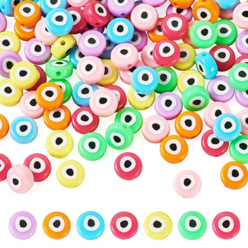 Boutigem 140 Stück 10 mm flache runde Evil Eye Acrylperlen, bunte Kunststoffperlen, türkischer böser Blick, Monsteraugen, lose Abstandshalter für Bastelarbeiten, Freundschaftsarmband, Ohrringe Boutigem 140 Stück 10 mm flache runde Evil Eye Acrylperlen, bunte Kunststoffperlen, türkischer böser Blick, Monsteraugen, lose Abstandshalter für Bastelarbeiten, Freundschaftsarmband, Ohrringe von Boutigem