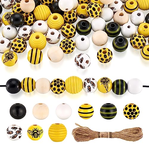 Boutigem 160 Stück Bienen Holzperlen Polka Dot Streifen Honigbiene Hummel Perlen für Bauernhaus Urlaub Party Hängende Ornament Decor Supplies von Boutigem