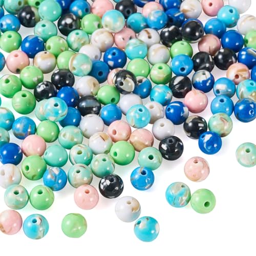 Boutigem 160 Stück gefärbte runde Steinperlen, Trochusmuschel, lose polierte glatte runde Perlen für Schmuckherstellung, DIY, Handwerk, Armbänder, Halsketten, Ohrringe, 6,5 mm von Boutigem
