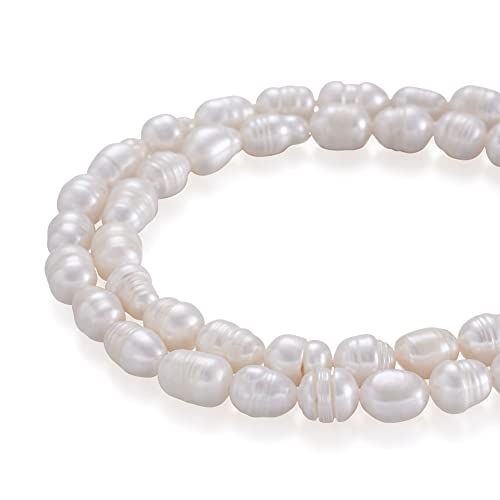 Boutigem Natürliche Süßwasserperlen, ovale Perlen, 6,5–7,5 mm, für Schmuckherstellung, DIY-Perlenarmband, Halskette, Ohrringe, 2 Stränge von Boutigem