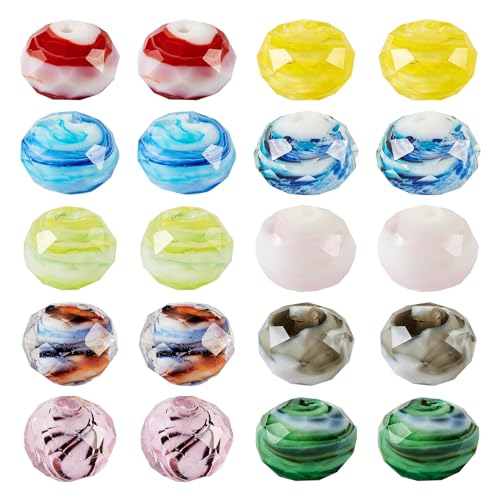 "Boutigem 20 Stück facettierte Rondelle-Glasperlen, handgefertigte Lampwork-Kristall-Rundperlen, große Lochperlen für Schmuckherstellung, DIY-Handwerk "Boutigem 20 Stück facettierte Rondelle-Glasperlen, handgefertigte Lampwork-Kristall-Rundperlen, große Lochperlen für Schmuckherstellung, DIY-Handwerk von Boutigem