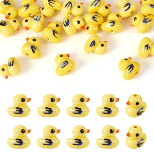 Boutigem 20 Stück gelbe Enten-Porzellan-Perlen, 12 mm, niedliche 3D-Enten-Tiere, handgefertigte Keramikperlen für DIY-Schmuckherstellung, Armband, Halskette, Perlenzubehör Boutigem 20 Stück gelbe Enten-Porzellan-Perlen, 12 mm, niedliche 3D-Enten-Tiere, handgefertigte Keramikperlen für DIY-Schmuckherstellung, Armband, Halskette, Perlenzubehör von Boutigem