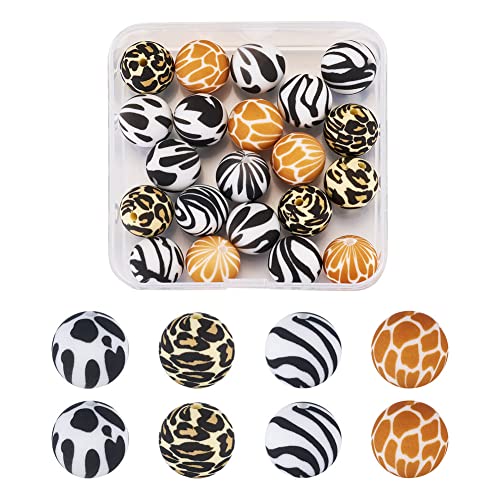 Boutigem 20 Stück runde Silikonperlen 14,5 mm Streifen Risse Zebra Leopard Print lose Perlen für Schmuckherstellung DIY Armband Halskette Ohrringe, M, verschiedene Farben, SIL-TA0001-08A-BG-EU von Boutigem