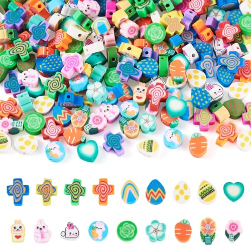 Boutigem 200 Stück Oster-Themen, Polymer-Ton-Perlen, niedliches Ostereier, Kreuz, Blume, Herz-Perlen für Bastelarbeiten, Schmuckherstellung, Armbänder, Halsketten, Ohrringe von Boutigem