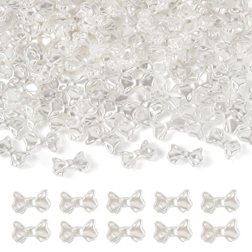 Boutigem 200 Stück weiße Acryl-Schleifenperlen, ABS-Imitationsperlen mit Schleife, Kunststoffperlen, niedliche, ästhetische Schleife, lose Abstandshalter, Perlen für Bastelarbeiten, Ohrringe von Boutigem