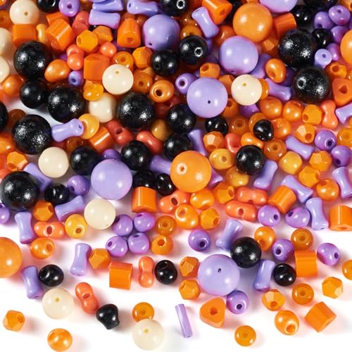 Boutigem 227 Stück Halloween-Themen-Glas-Rocailles-Perlen, orangefarbene Halloween-Perlen, runde Fass-Kristallperlen, Ornament, Heimdekoration, für DIY-Armbänder, Halsketten, Ohrringe Boutigem 227 Stück Halloween-Themen-Glas-Rocailles-Perlen, orangefarbene Halloween-Perlen, runde Fass-Kristallperlen, Ornament, Heimdekoration, für DIY-Armbänder, Halsketten, Ohrringe von Boutigem