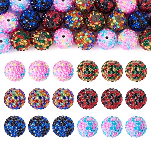 Boutigem 24 Stück Kristall-Strass-Perlen, 20 mm, bunte Polymer-Ton, Kaugummi, glitzernde Kugelperlen für Perlenstifte, Schlüsselbänder, Taschen, Ketten, Schmuckherstellung von Boutigem