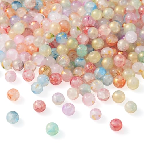 "Boutigem 300 Stück gebackene, bemalte Crackle-Glasperlen, Bunte, runde, lose Kristallperlen mit Goldpulver für die Herstellung von Halsketten, Armbändern und Schmuck von Boutigem