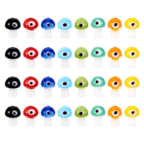 "Boutigem 32 Stück handgefertigte Lampwork-Glasperlen, Pilz-Kristallperlen mit bösem Blick-Muster für die Herstellung von Halsketten, Armbändern, Ohrringen und Schmuck von Boutigem