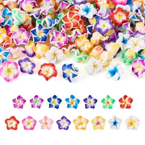 Boutigem 3D-Plumeria-Blumen, handgefertigte Polymer-Ton-Perlen, bunte hawaiianische Frangipani-Blumenperlen, lose Abstandshalter, 12–13 mm, für DIY-Ohrringe, Armbänder, Halsketten, Schmuckherstellung von Boutigem