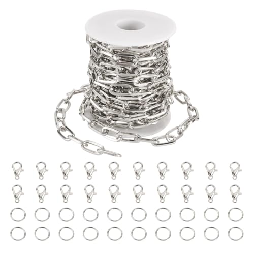 Boutigem 4,5 m lange Aluminium-Kette, Büroklammer, flache ovale Ketten mit Karabinerverschlüssen, Biegeringe für Schmuckherstellung, DIY, Armband, Halsketten von Boutigem
