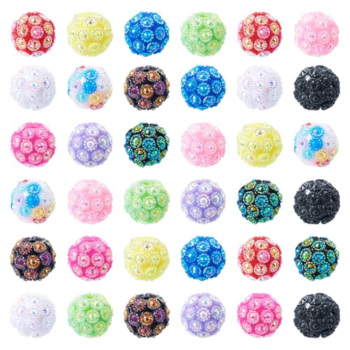 Boutigem 40 Stück 16 mm Kristall-Strass-Perlen, bunte Kaugummi-Strassperlen, rund, lose Abstandshalter für Schmuckherstellung, Armbänder, Halsketten, Ohrringe, Dekoration von Boutigem