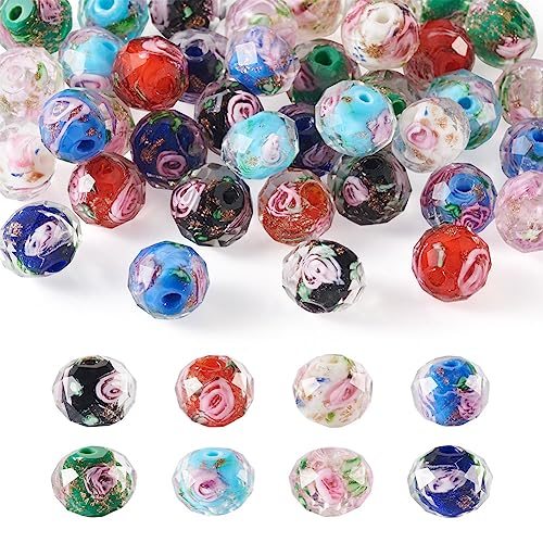 Boutigem Glasperlen mit Rosenblüten, runde Innenblumen, Goldsand, Lampwork-Perlen für Schmuckherstellung, Armband, Halskette, Ohrringe, 40 Stück von Boutigem
