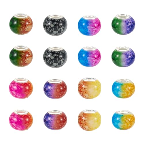 Boutigem 48 Stück zweifarbige europäische Glasperlen, 8 Farben, großes Loch, Rondelle, Glasperlen, lose Abstandshalter für Armband, Halskette, Ohrringe, Schlüsselanhänger, Schmuckherstellung, DIY von Boutigem