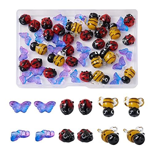 Boutigem 50 Stück 3D-Bienen, Marienkäfer, Schmetterling, transparente Glasperlen für Schmuckherstellung, DIY, Armband, Halskette, Ohrringe, Dekoration von Boutigem