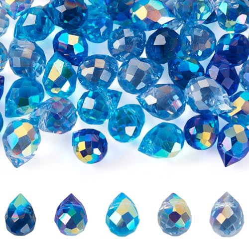 Boutigem 50 Stück blaue facettierte Glasperlen in Tropfenform, gebohrt, Abstandshalter, Glasperlen, transparente Wassertropfen-Kristallperlen, Tropfenform, Kronleuchter, Charms für Bastelarbeiten Boutigem 50 Stück blaue facettierte Glasperlen in Tropfenform, gebohrt, Abstandshalter, Glasperlen, transparente Wassertropfen-Kristallperlen, Tropfenform, Kronleuchter, Charms für Bastelarbeiten von Boutigem