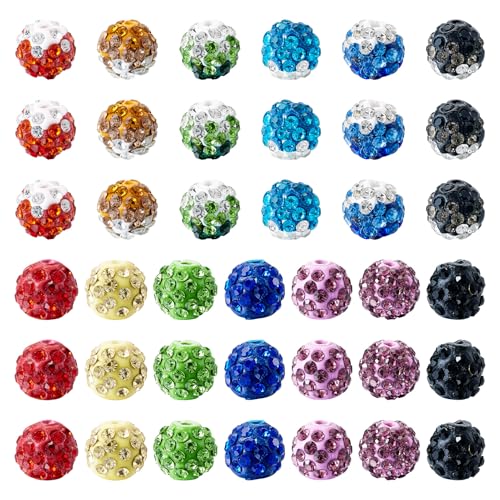 Boutigem 52 Stück 10 mm Polymer-Ton-Strass-Perlen, Kristall-Pavé-Strass, klobige Kugelperlen, Abstandshalter für DIY-Ohrringe, Halsketten, Armbänder, Schmuckherstellung von Boutigem