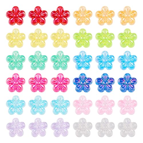 Boutigem 600 Stück Kunstharz-Blumenperlen in 12 Farben, transparente Acrylperlen, Blumenform, Kunststoffperlen für Armbänder, Halsketten, Schmuckherstellung, DIY von Boutigem