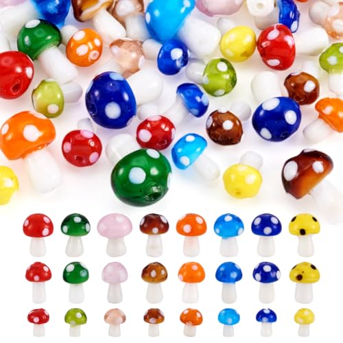 Boutigem 64 Stück Pilz-Glasperlen, handgefertigt, Pilz-Lampwork-Perlen, niedliches Accessoire, Ornament, 24 Stile, 12,5–21 mm, für Bastelarbeiten, Halsketten, Ohrringe, Schmuckherstellung Boutigem 64 Stück Pilz-Glasperlen, handgefertigt, Pilz-Lampwork-Perlen, niedliches Accessoire, Ornament, 24 Stile, 12,5–21 mm, für Bastelarbeiten, Halsketten, Ohrringe, Schmuckherstellung von Boutigem
