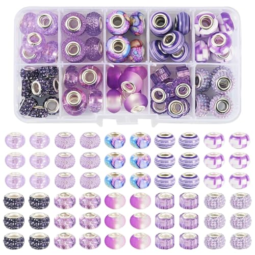 Boutigem 66-teiliges europäisches Perlen-Set mit großem Loch, transparente und undurchsichtige Rondelle, lose Abstandshalter-Perlen für Armbänder, Ohrringe, Schmuckherstellung, DIY, Stiftdekoration von Boutigem