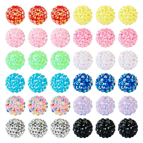 Boutigem 72 Stück Harz-Strass-Perlen, 16 mm, grobe, runde Acrylperlen für DIY-Armbänder, Halsketten, Schmuckherstellung, Basteln von Boutigem