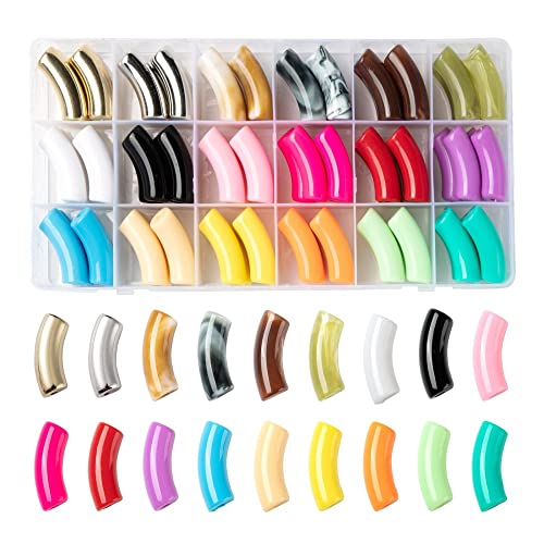 Boutigem 72 Stück bunte gebogene Bambus-Nudel-Röhren-Perlen im Edelstein-Stil, Acryl, grobe Röhrenperlen, 35–36 x 13,5–14 mm für DIY-Sommer-Bambus-Röhren, Armreifen, stapelbare Armbänder Boutigem 72 Stück bunte gebogene Bambus-Nudel-Röhren-Perlen im Edelstein-Stil, Acryl, grobe Röhrenperlen, 35–36 x 13,5–14 mm für DIY-Sommer-Bambus-Röhren, Armreifen, stapelbare Armbänder von Boutigem