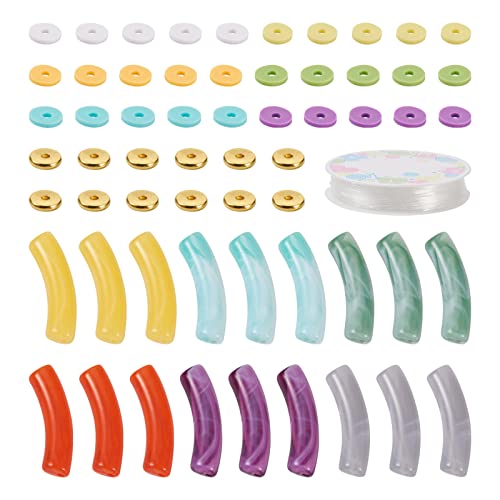 Boutigem 72-teiliges Set aus gebogenen Acrylröhrenperlen, klobiges Rohr-Armbandherstellungs-Set mit Polymer-Ton, Heishi-Perlen, Scheiben, Abstandshalter, elastischer Faden Boutigem 72-teiliges Set aus gebogenen Acrylröhrenperlen, klobiges Rohr-Armbandherstellungs-Set mit Polymer-Ton, Heishi-Perlen, Scheiben, Abstandshalter, elastischer Faden von Boutigem