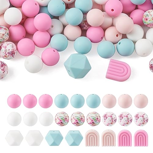 Boutigem 78Pcs Silicone Beads Mix Color Rainbow Arch Hexagon Round Beads Bulk for Keychain Bracelet Necklace Jewelry DIY Craft Making Decor Boutigem 78Pcs Silicone Beads Mix Color Rainbow Arch Hexagon Round Beads Bulk for Keychain Bracelet Necklace Jewelry DIY Craft Making Decor von Boutigem