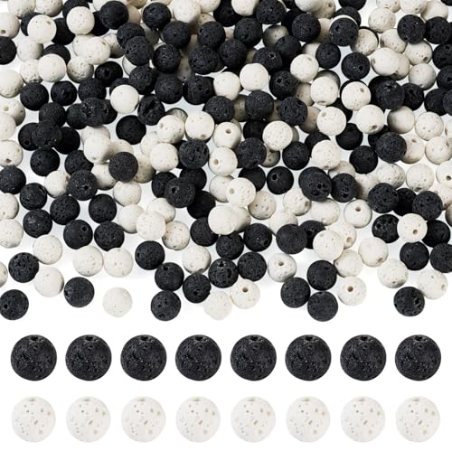 Boutigem 8 mm natürliche Lavastein-Perlen, schwarz-weiß, rund, vulkanische Lava-Edelsteinperlen, Stränge für Schmuckherstellung, Ohrringe, Halsketten, Armbänder von Boutigem
