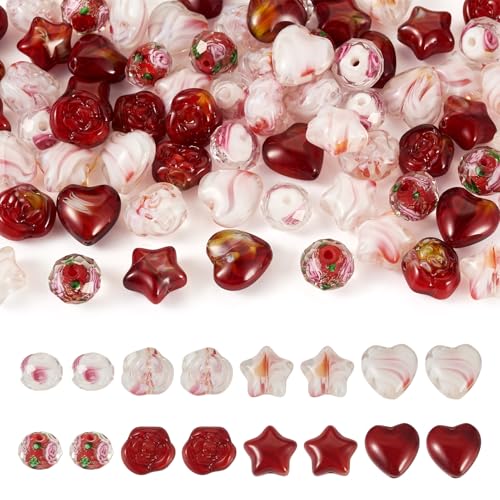 Boutigem 80 Stück handgefertigte Lampwork-Perlen in Herzform, rot-weiße Rosen, Millefiori-Glasperlen, Kristall, Stern, lose Perlen, Blume, Rondelle, Abstandshalter für DIY-Ohrringe, Armbänder Boutigem 80 Stück handgefertigte Lampwork-Perlen in Herzform, rot-weiße Rosen, Millefiori-Glasperlen, Kristall, Stern, lose Perlen, Blume, Rondelle, Abstandshalter für DIY-Ohrringe, Armbänder von Boutigem