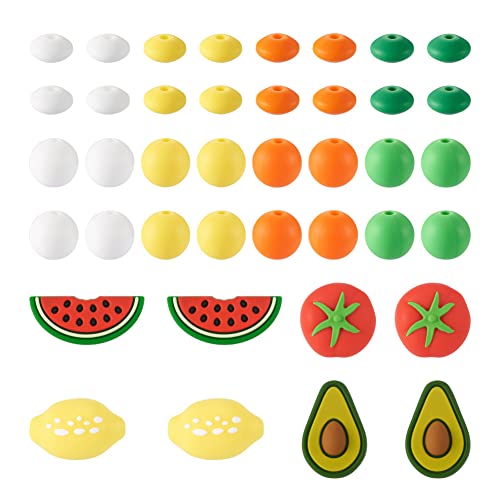Boutigem 88 Stück Obst-Silikonperlen verschiedene runde Abakus-Avocado-Tomaten-Wassermelonen-Zitronenperlen für Schmuckherstellung, DIY-Bastelzubehör Boutigem 88 Stück Obst-Silikonperlen verschiedene runde Abakus-Avocado-Tomaten-Wassermelonen-Zitronenperlen für Schmuckherstellung, DIY-Bastelzubehör von Boutigem