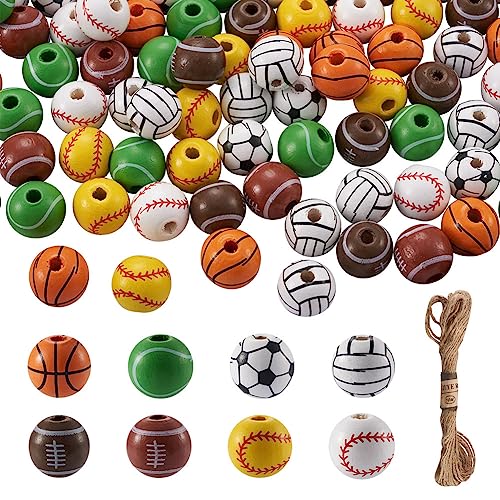 Boutigem 96 Stück Sport-Holzperlen, Basketball, Fußball, Volleyball, Baseball, Tennis, Rugby, Perlen für Schmuckherstellung, DIY-Armband, Halskette, Dekor Boutigem 96 Stück Sport-Holzperlen, Basketball, Fußball, Volleyball, Baseball, Tennis, Rugby, Perlen für Schmuckherstellung, DIY-Armband, Halskette, Dekor von Boutigem