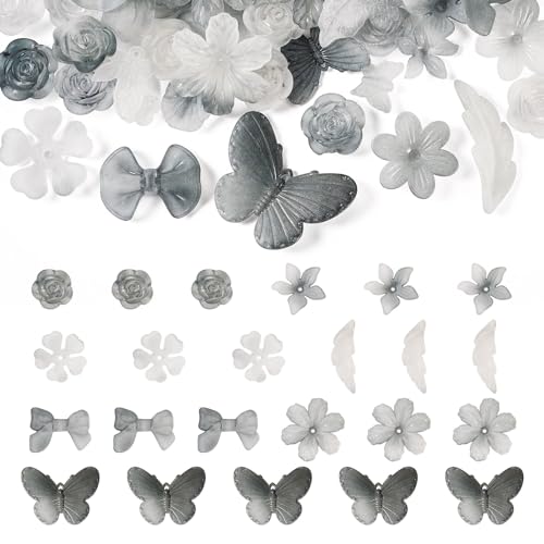 Boutigem Acrylperlen, 100 g, schwarze und weiße Acrylperlen, mattiert, transparent, Schmetterlings-Blume, Schleife, Acrylperlen für Halskette, Armband, Schmuckherstellung, DIY Handwerk von Boutigem